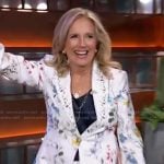 Jill Biden’s white floral blazer and pants on The Kelly Clarkson Show