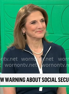 Jill Schlesinger’s navy zip front dress on CBS Mornings