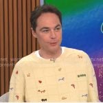 Jim Parson’s cream icon graphics sweater on CBS Mornings