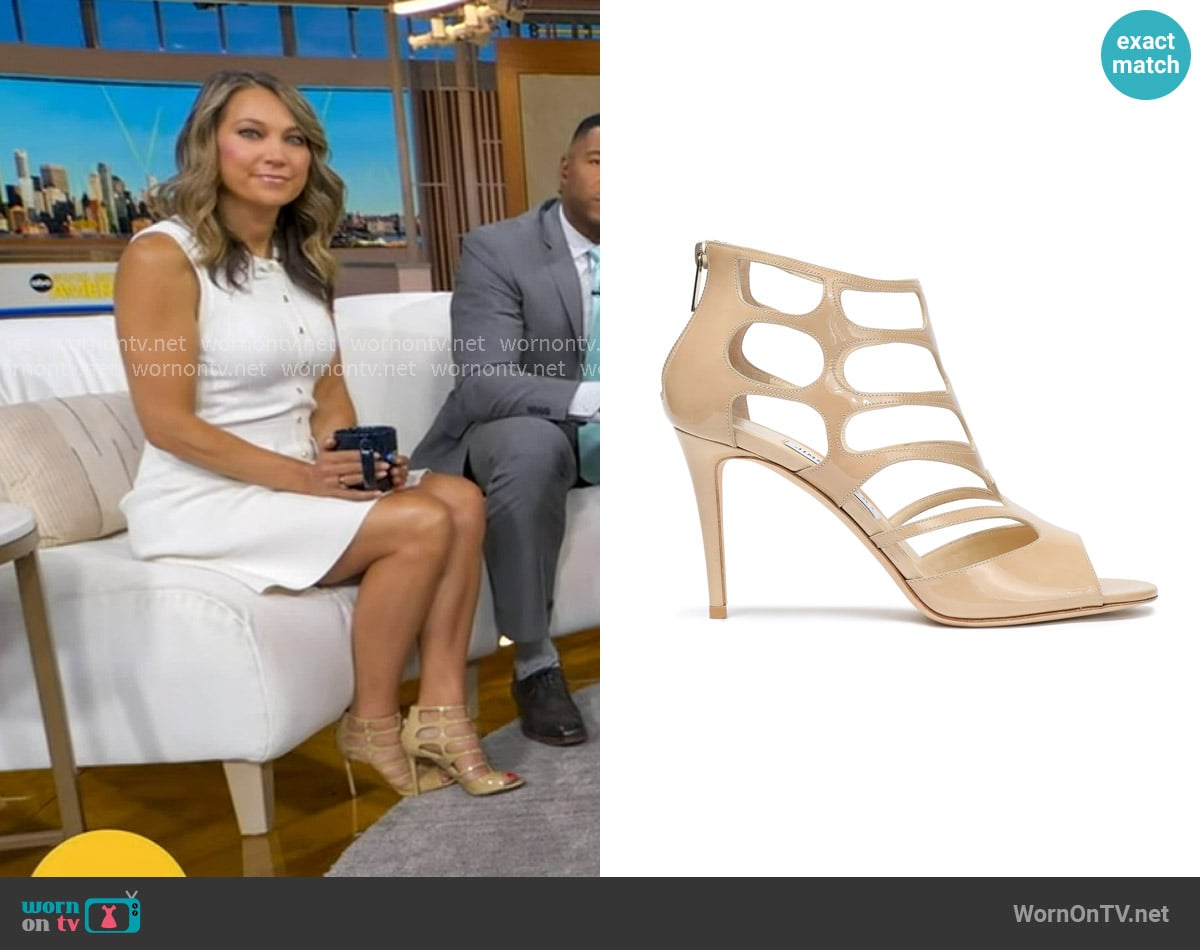Jimmy Choo Patent Leather Ren Sandals worn by Ginger Zee on Good Morning America