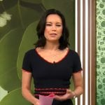 Jo Ling Kent’s navy dress with red trims on CBS Mornings