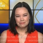 Jo Ling Kent’s red sleeveless top on CBS Mornings