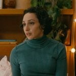 Joanna’s green ribbed turtleneck top on Off Campus