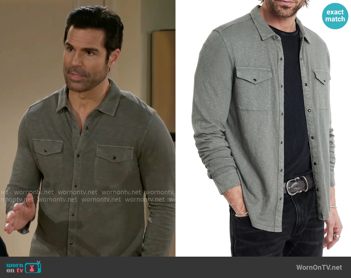 John Varvatos Arvon Cotton Slub Knit Snap Front Western Shirt worn by Grayson Perez (Jordi Vilasuso) on Beyond the Gates
