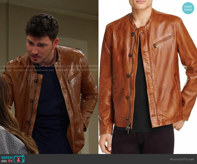 John Varvatos Band Collar Leather Jacket in Tan worn by Alexander Kiriakis (Robert Scott Wilson) on Days of our Lives