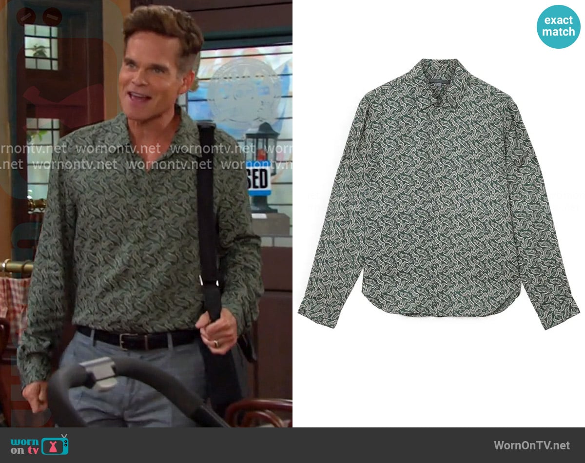 John Varvatos Rodney Hidden Placket Button-Up Shirt in Moss worn by Leo Stark (Greg Rikaart) on Days of our Lives