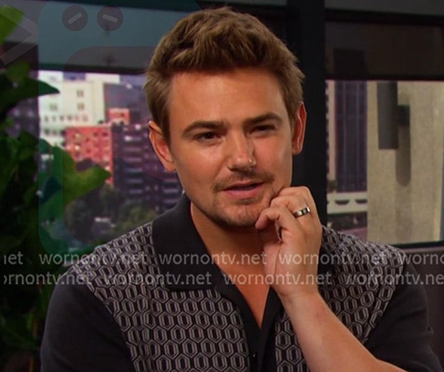 Johnny’s black geometric print knit shirt on Days of our Lives