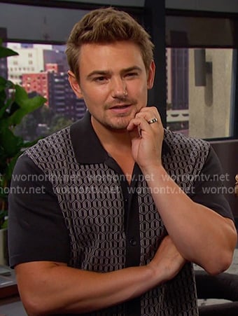 Johnny’s black geometric print knit shirt on Days of our Lives