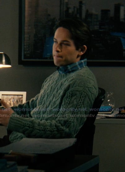 Josh’s green cable knit sweater on Not Suitable For Work