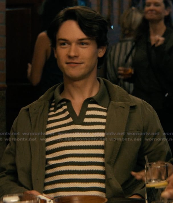 Josh’s green stripe knit polo on Not Suitable For Work