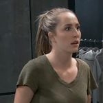 Josslyn’s olive green v-neck t-shirt on General Hospital