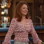 Joy’s pink floral smocked waist top on Days of our Lives