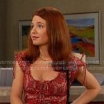 Joy's red print smocked top on Days of our Lives