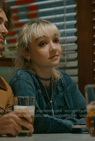 Jules’ blue distressed knit sweater on Off Campus