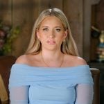 Kacie's blue off-shoulder confessional dress on The McBee Dynasty Real American Cowboys