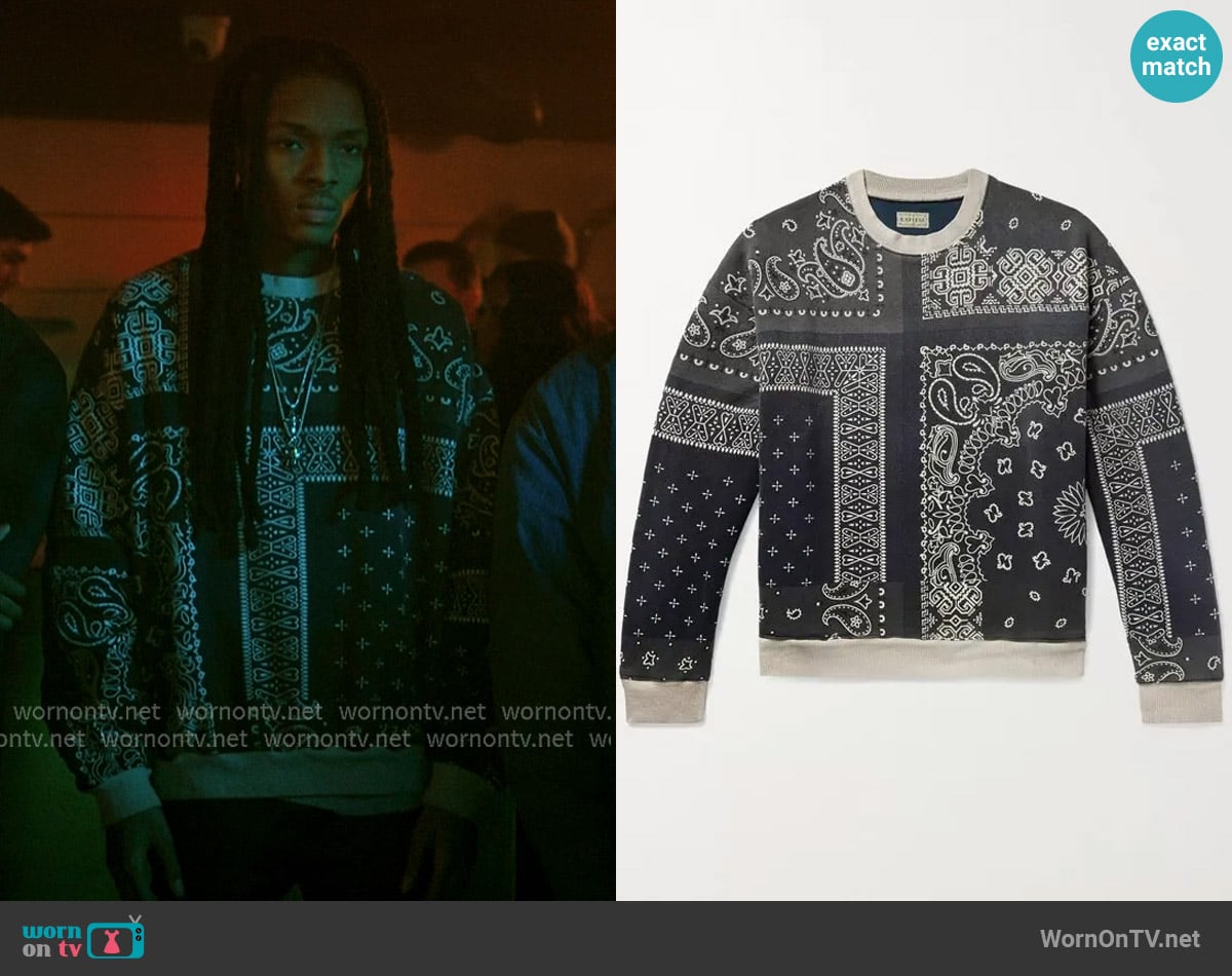 Kapital Bandana-print fleece-back cotton-jersey and quilted shell sweatshirt worn by Jake (Michael Epps) on The Chi