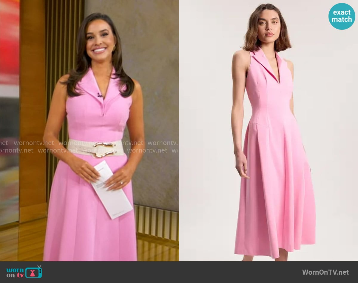 Karen Millen Compact Stretch Seam Detail Tailored Full Skirted Midi Dress worn by Hanna Battah on Good Morning America