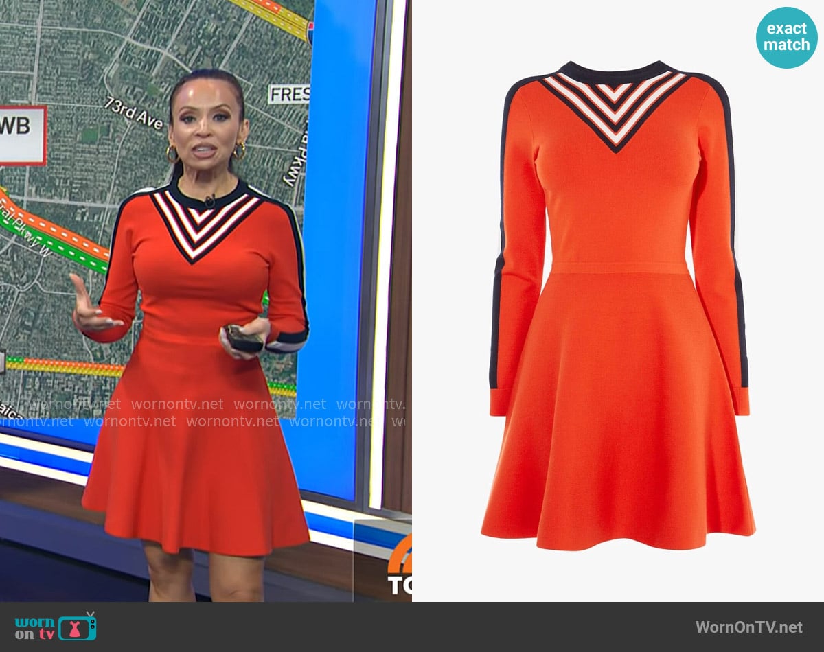 Karen Millen Stripe Detail Fit-and-Flare Dress worn by Adelle Caballero on Today