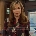Kate’s black floral button down blouse on Days of our Lives