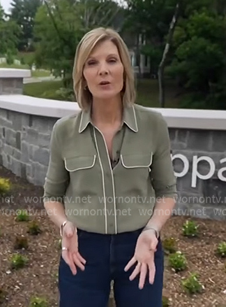 Kate’s moss green shirt with whtie piping on NBC News Daily
