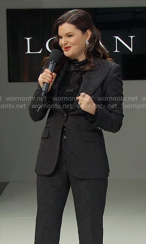 Katie’s black brocade suit on The Bold and the Beautiful