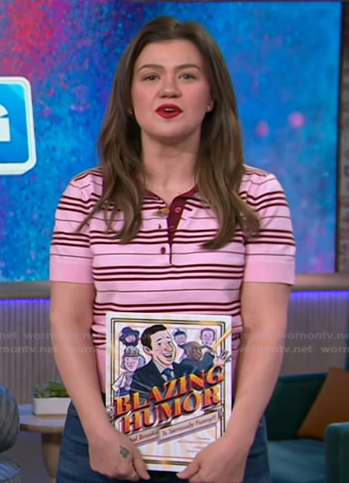 Kelly’s pink stripe polo on The Kelly Clarkson Show