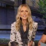 Kelly’s printed contrast ruffle dress on Live with Kelly and Mark