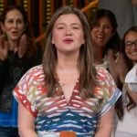 Kelly's printed v-neck dress with belt on The Kelly Clarkson Show