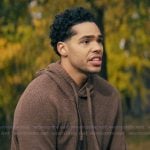 Kel’s brown knit hoodie on Not Suitable For Work