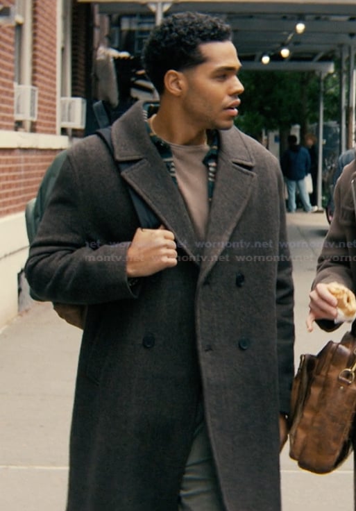 Kel’s gray double breasted coat on Not Suitable For Work