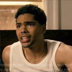 Kel’s white tank top on Not Suitable For Work