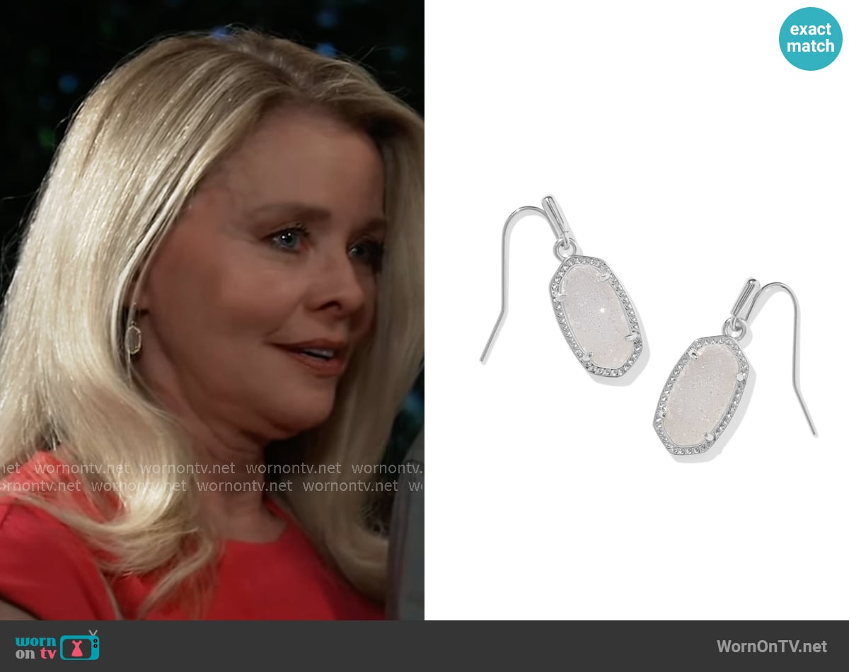Kendra Scott Lee Silver Drop Earrings in Iridescent Drusy worn by Felicia Scorpio (Kristina Wagner) on General Hospital