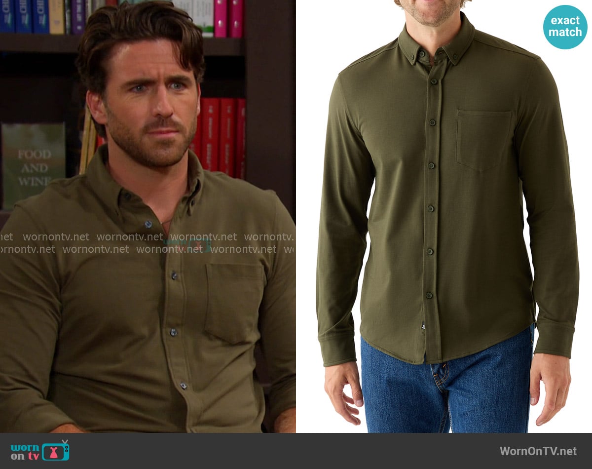 Kenneth Cole Classic Shirt in Dark Green worn by Chad DiMera (Conner Floyd) on Days of our Lives