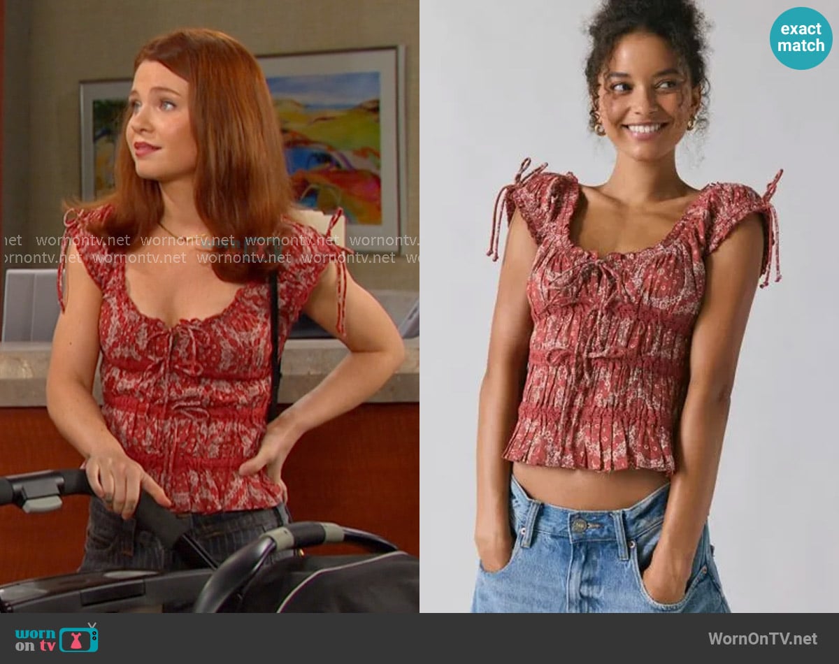 Kimchi Blue Remi Tie-Front Cropped Blouse worn by Joy Wesley (AlexAnn Hopkins) on Days of our Lives