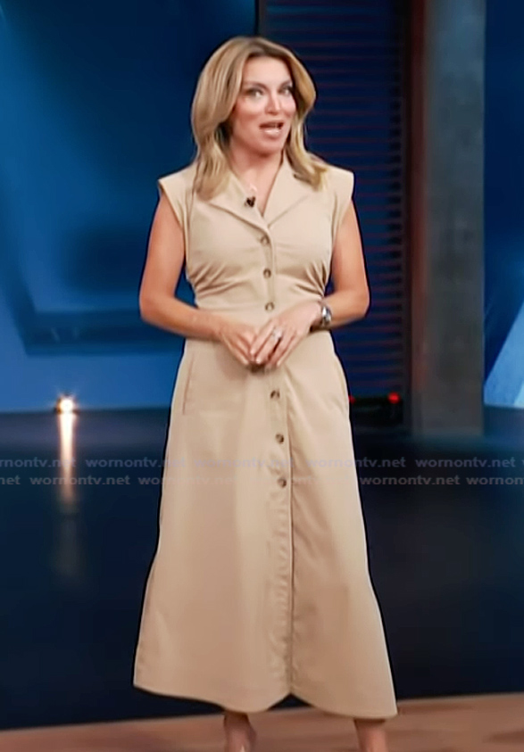 Kit’s khaki sleeveless shirtdress on Access Hollywood