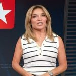 Kit’s white button striped vest on Access Hollywood