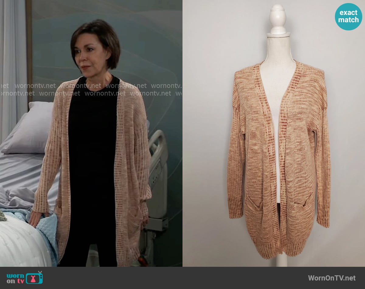 Knox Rose Open Front Duster Cardigan worn by Anna Devane (Finola Hughes) on General Hospital