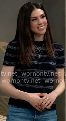 Kristina’s navy striped rib knit top on General Hospital