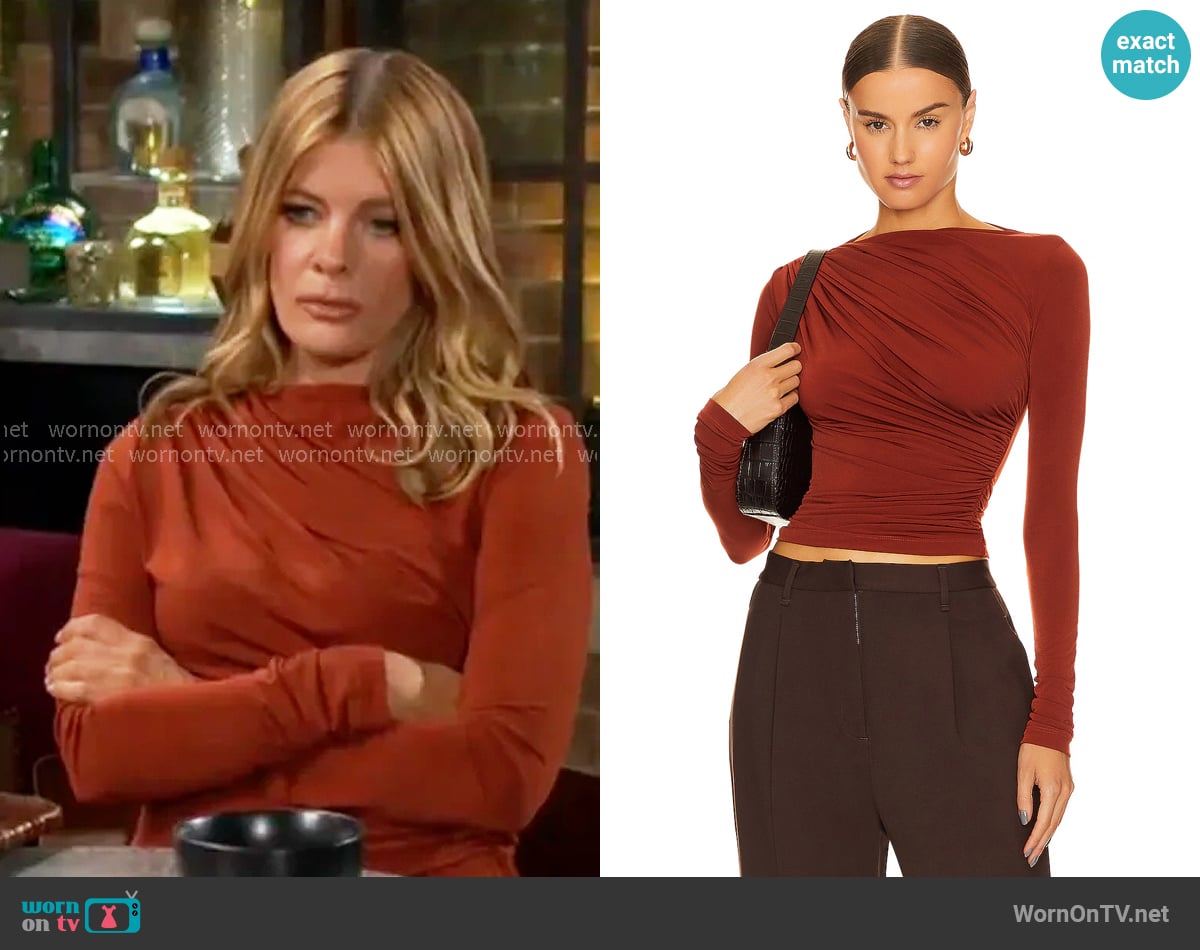 L'Academie Tullah Top in Cognac worn by Phyllis Summers (Michelle Stafford) on The Young and the Restless
