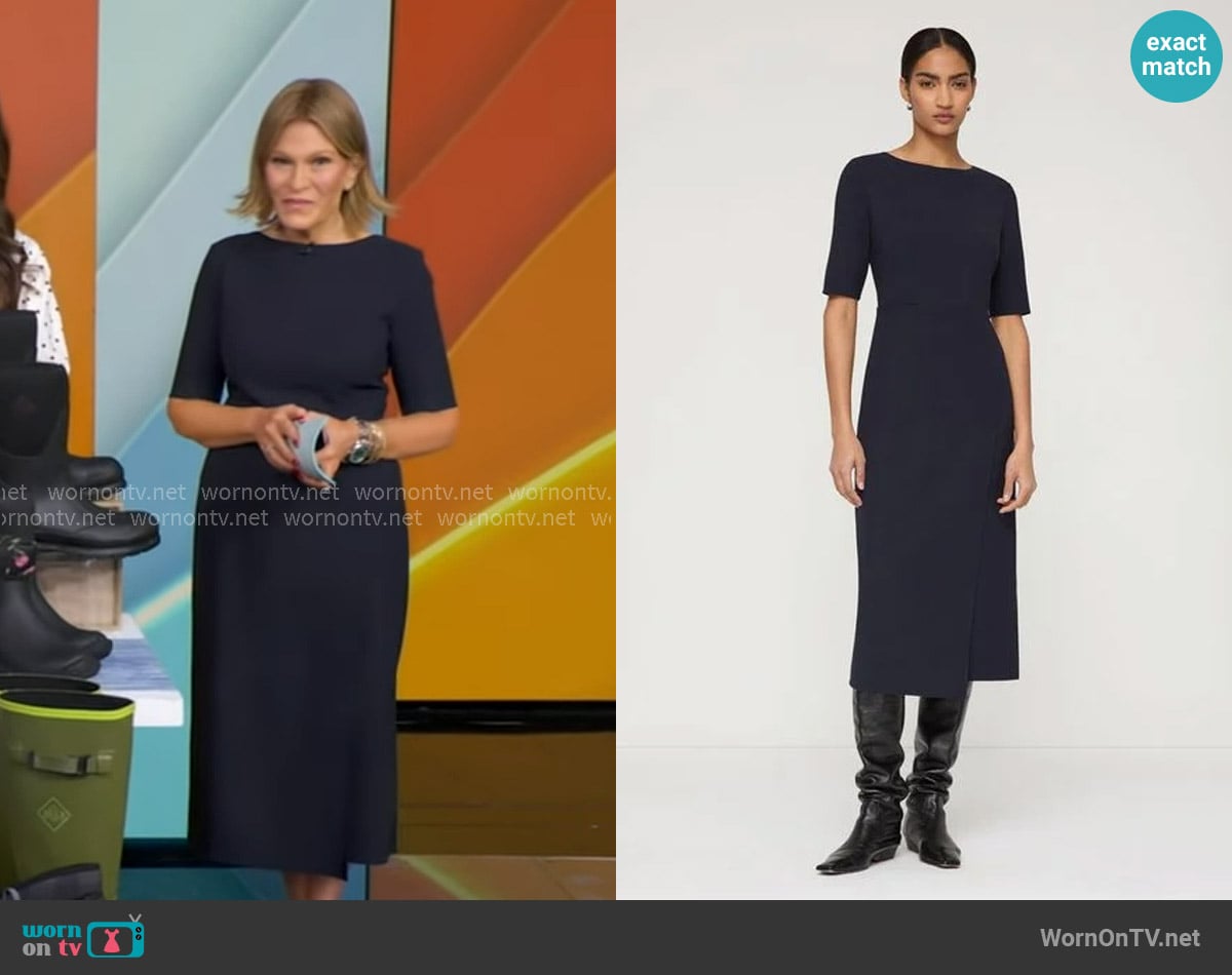 Lafayette 148 New York Wool Double Face Fitted Midi Dress worn by Tory Johnson on Good Morning America