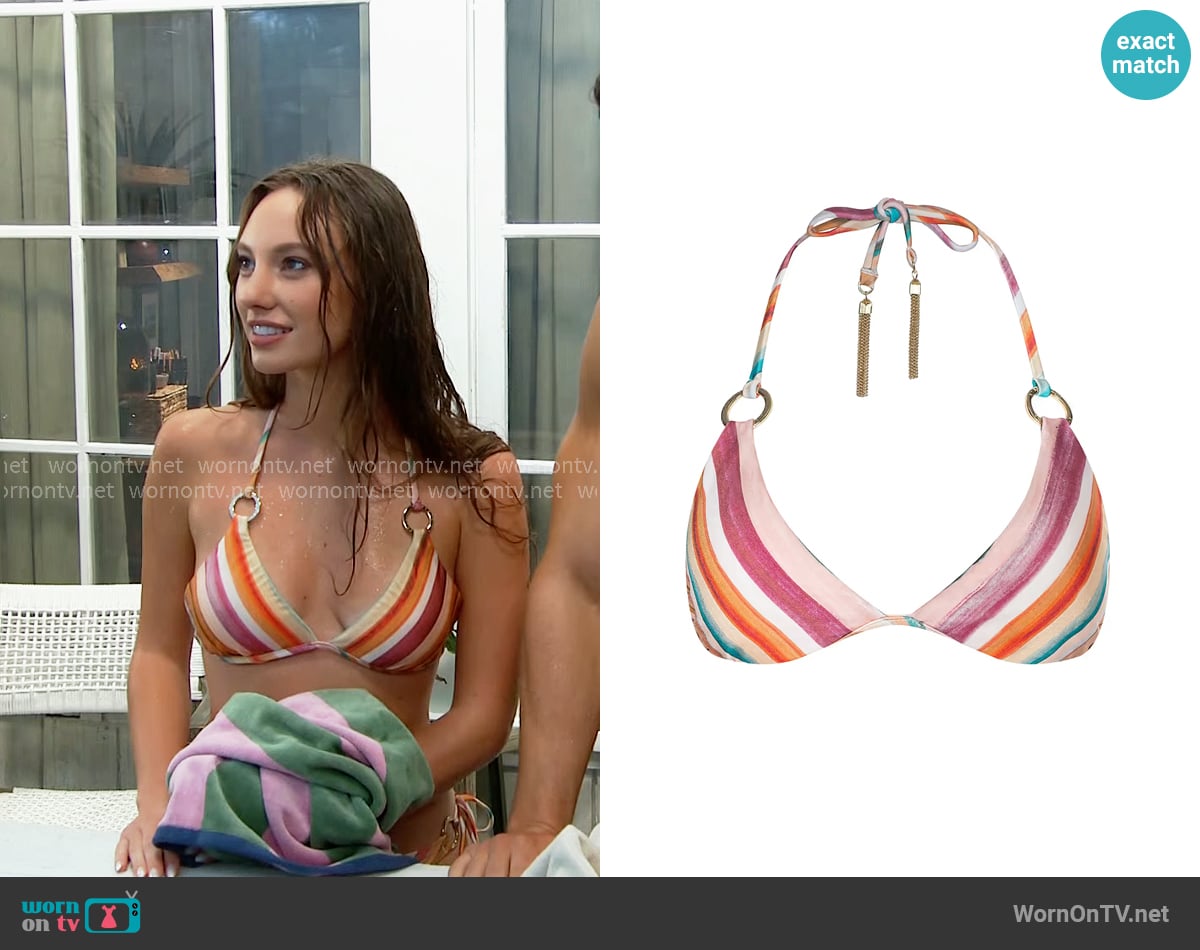 L'Agence Annabelle Triangle Bikini Top in Watercolor Stripe worn by Melissa Dylan (Sydney Bullock) on The Bold and the Beautiful
