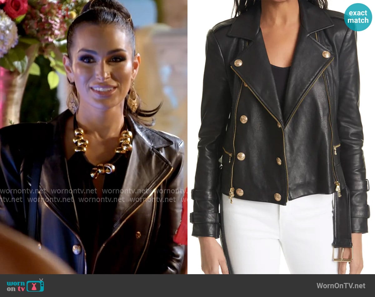 L'Agence Billie Belted Leather Moto Jacket worn by Ashley Iaconetti on The Real Housewives of Rhode Island