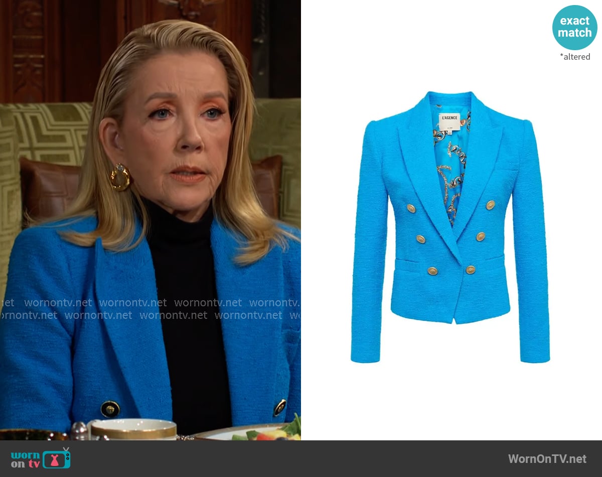 L'Agence Brooke Tweed Blazer in Dresden Blue worn by Nikki Reed Newman (Melody Thomas-Scott) on The Young and the Restless