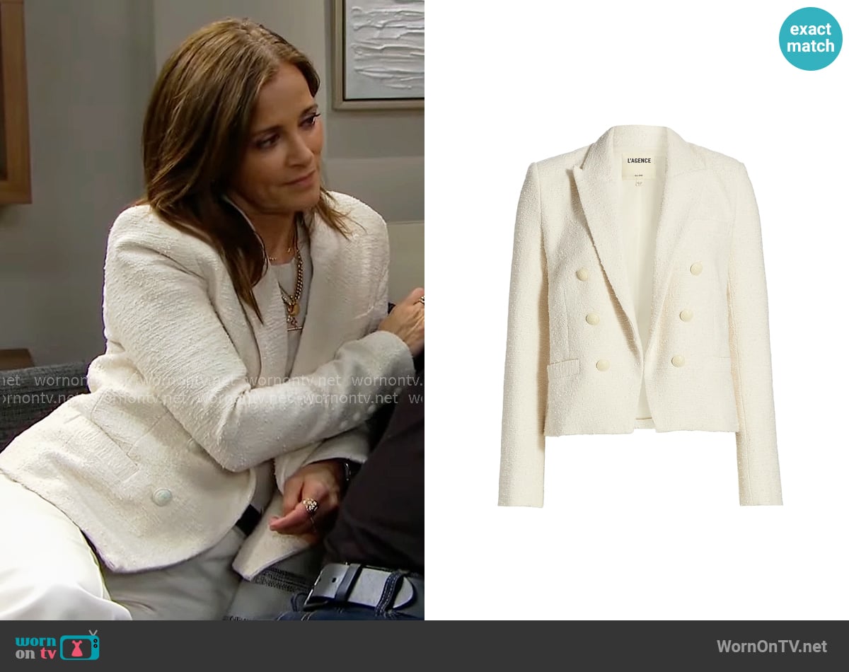 L'Agence Brooke Tweed Blazer in Ecru worn by Taylor Hayes (Rebecca Budig) on The Bold and the Beautiful