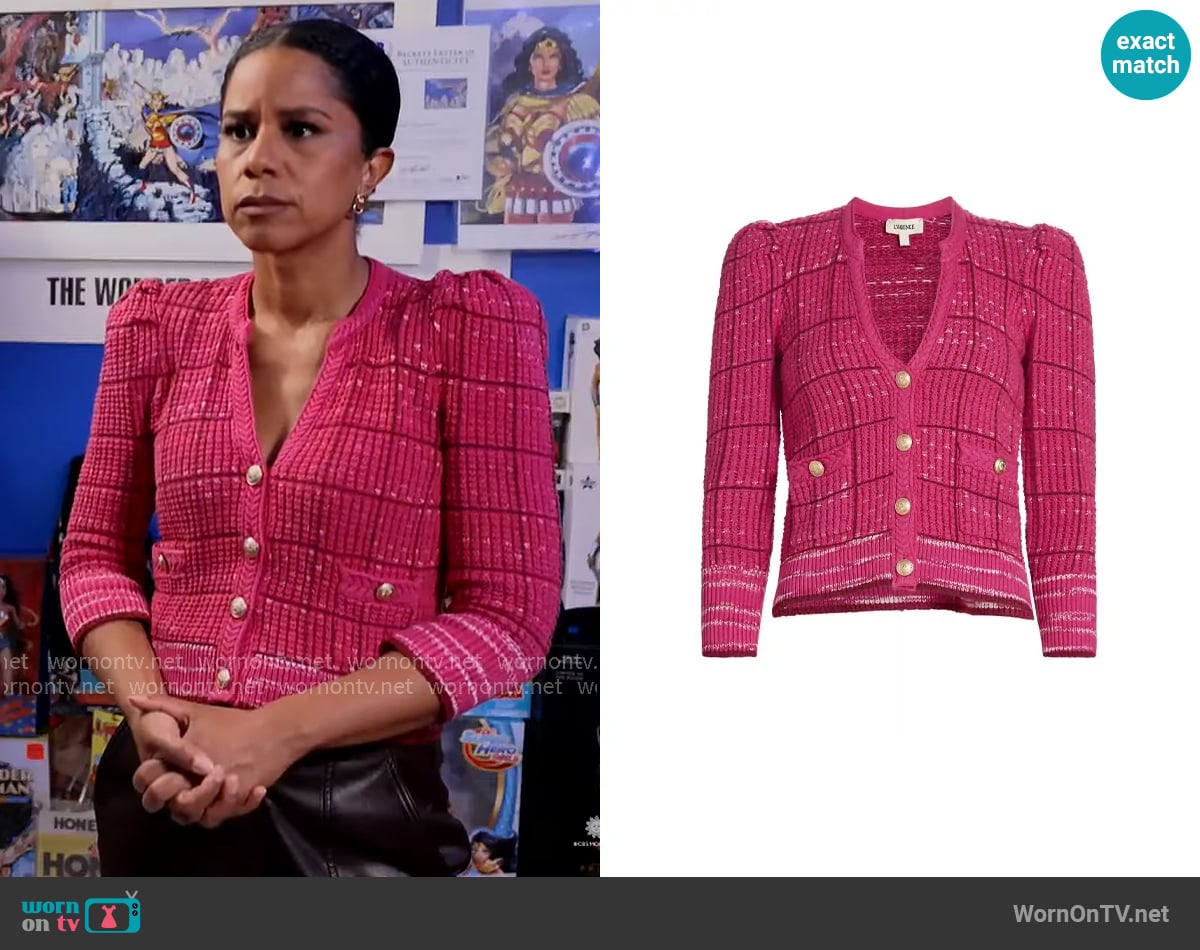 L'Agence Jenni Cardigan in Pink Multi worn by Adriana Diaz on CBS Mornings