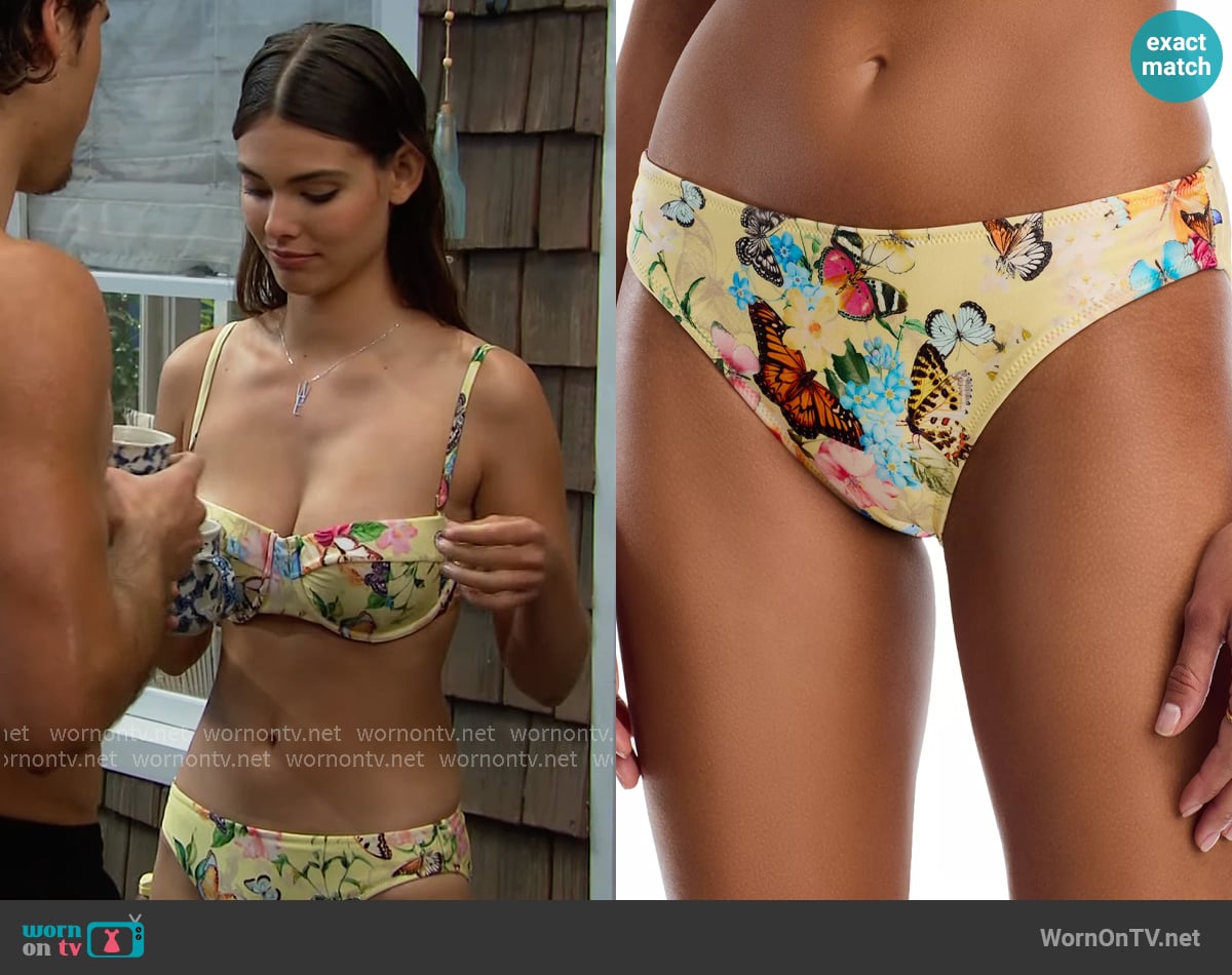 L'Agence Nicole Garden Butterflies Classic Bikini Bottom worn by Electra Forrester (Laneya Grace) on The Bold and the Beautiful