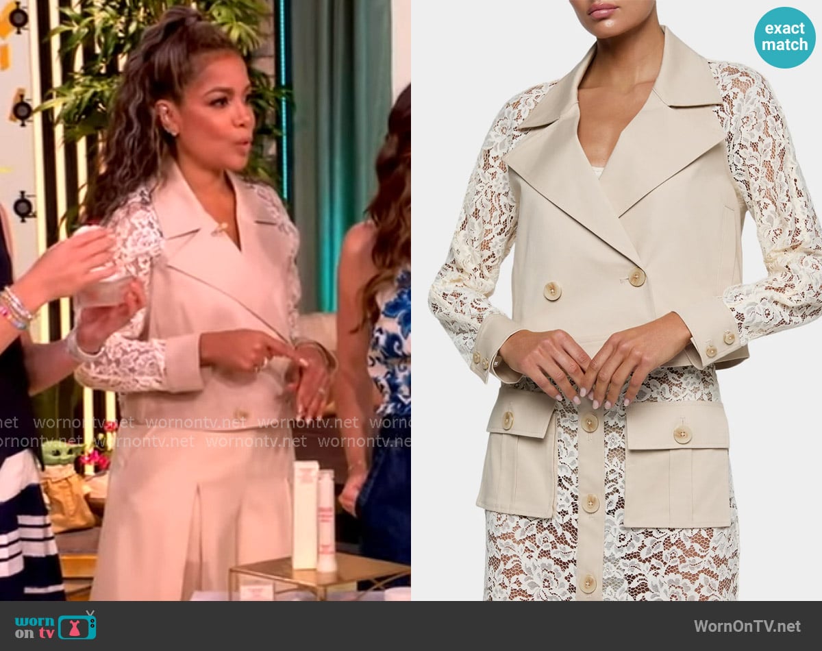 L'Agence Novelle Cropped Lace-Sleeve Trench Coat worn by Sunny Hostin on The View