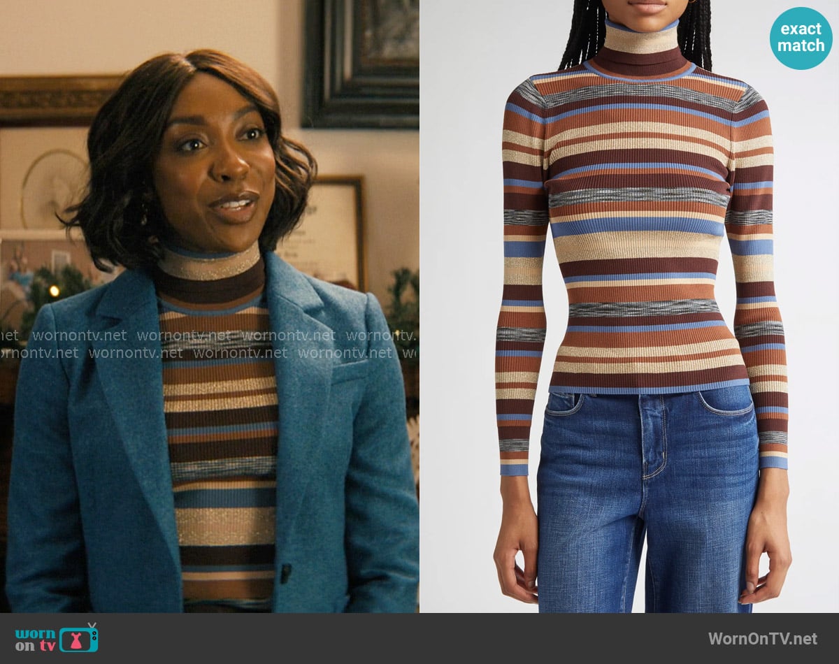 L'Agence Olene Sweater in Stone Blue Brown Multi worn by Kate Woodson (Ego Nwodim) on Not Suitable For Work