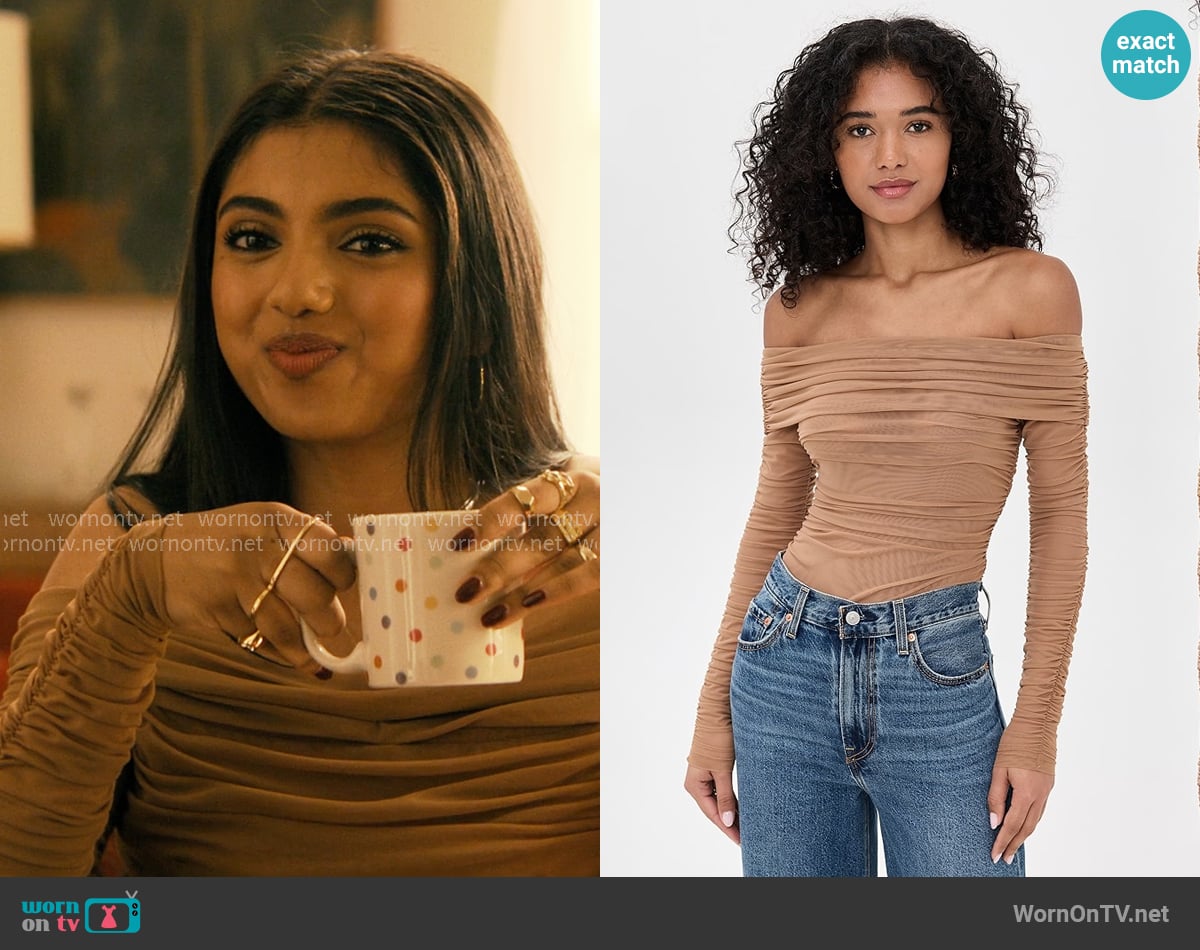 L'Agence Poppie Bodysuit in Cinnamon Swirl worn by Abhinaya Chilukuri (Avantika) on Not Suitable For Work