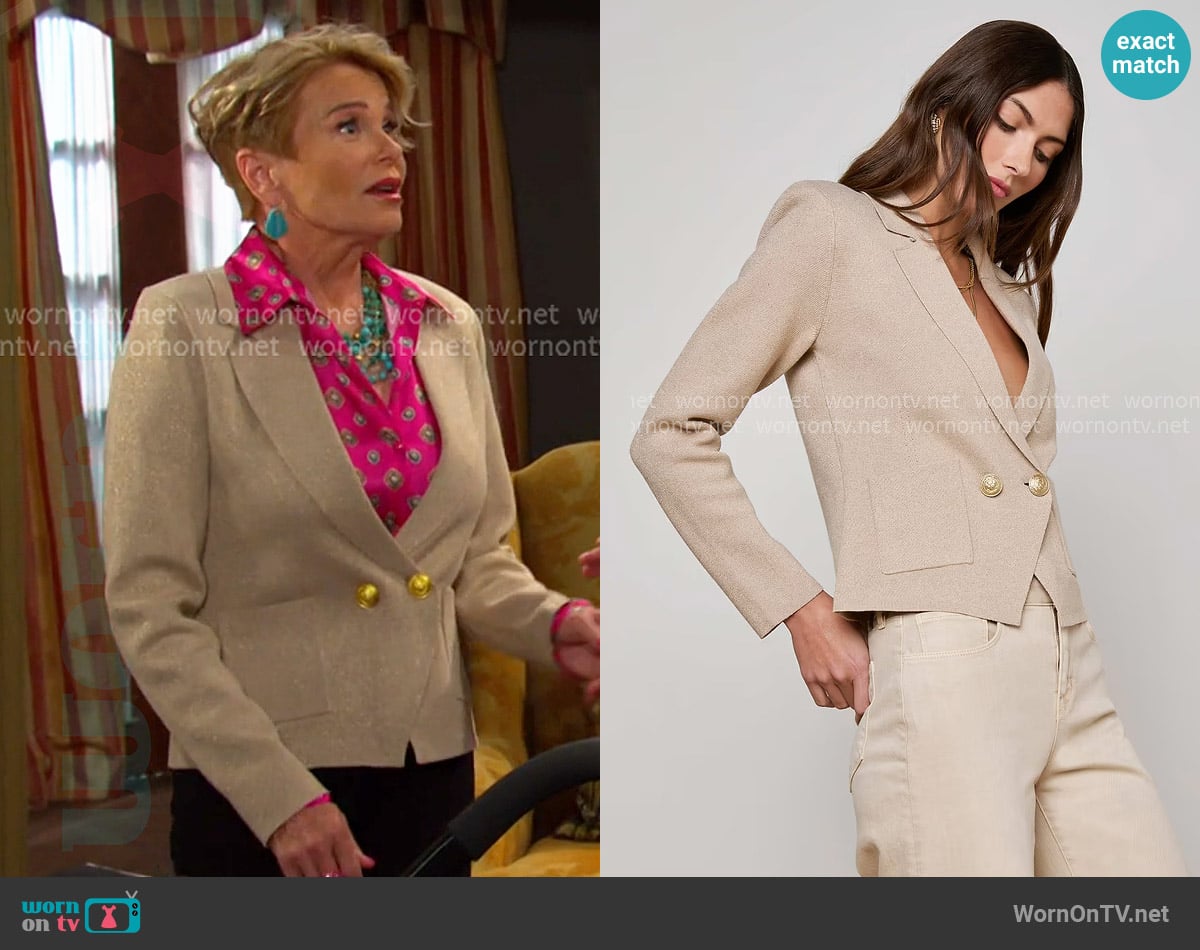 L'Agence Sofia Knit Blazer in Pale Khaki/Gold worn by Bonnie Lockhart (Judi Evans) on Days of our Lives